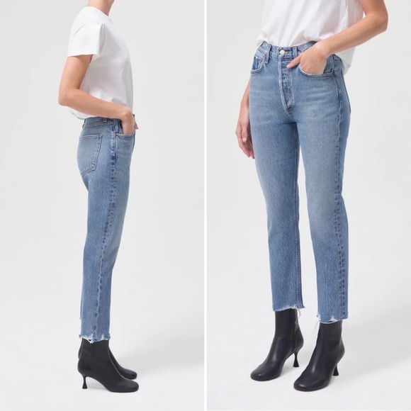 ✨NWT✨ AGOLDE Riley High Rise Slim Straight Crop Jean in Haven Blue Sz 30 - Picture 2 of 12